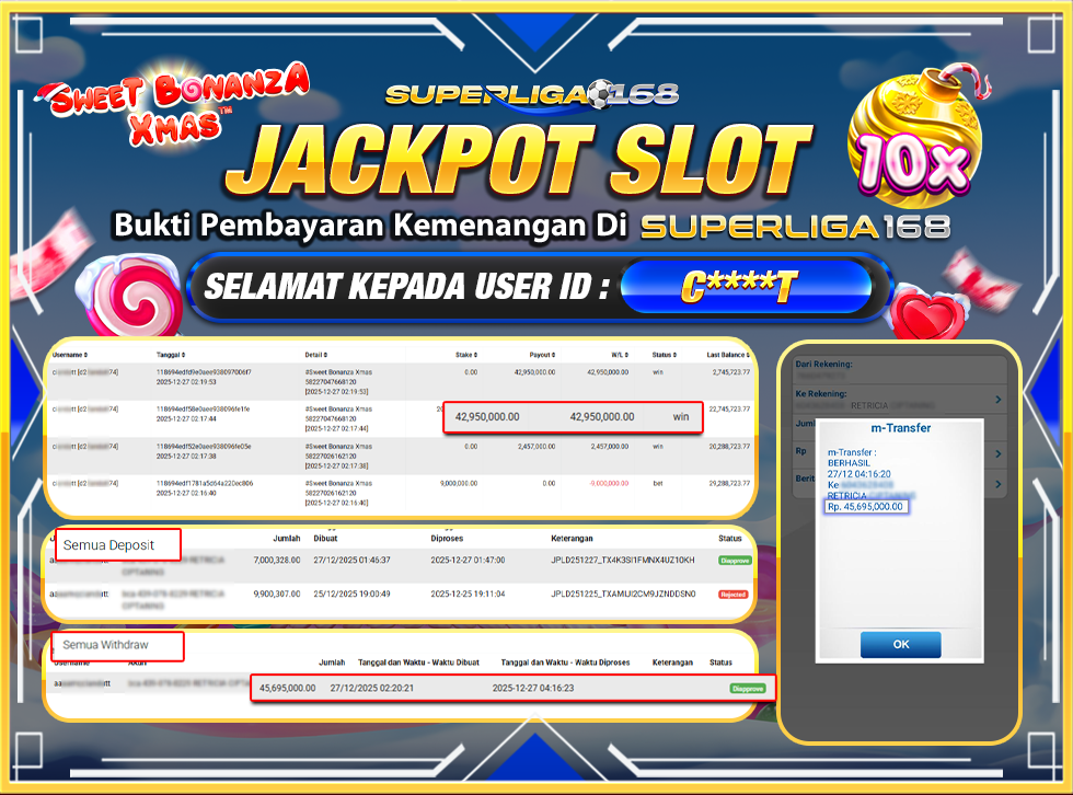 SUPERLIGA168 SWEET BONANZA XMAS Rp.45,695,000LUNASS